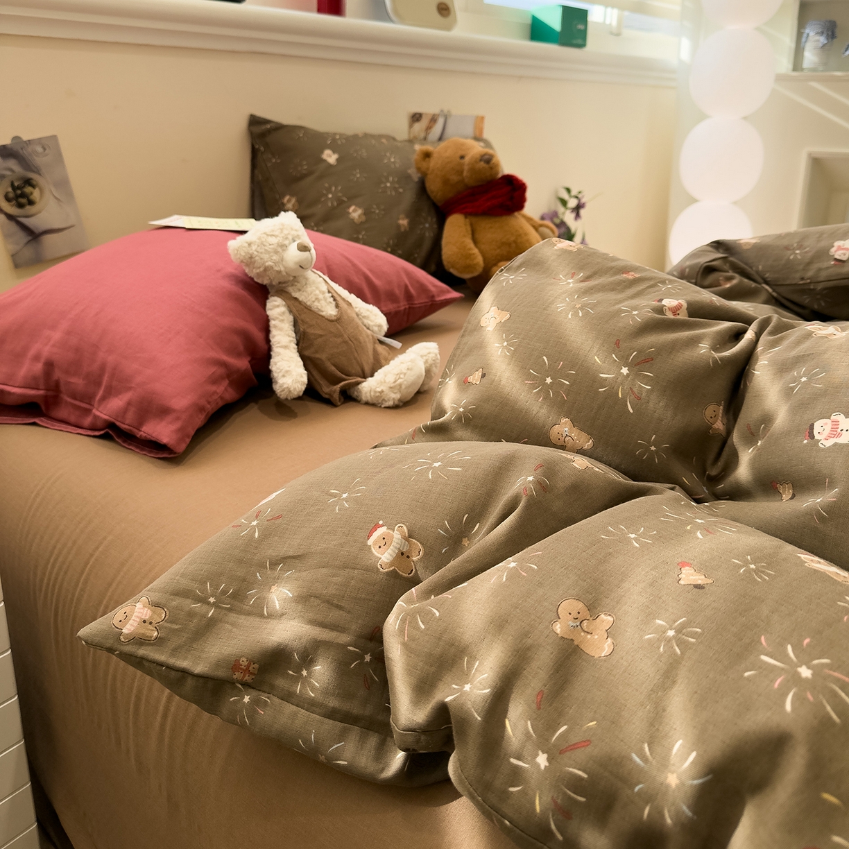 91家纺网 家纺一手货源 找家纺 呗旺鹿 2026新款全棉撞色双层纱四件套 双层纱-姜饼人