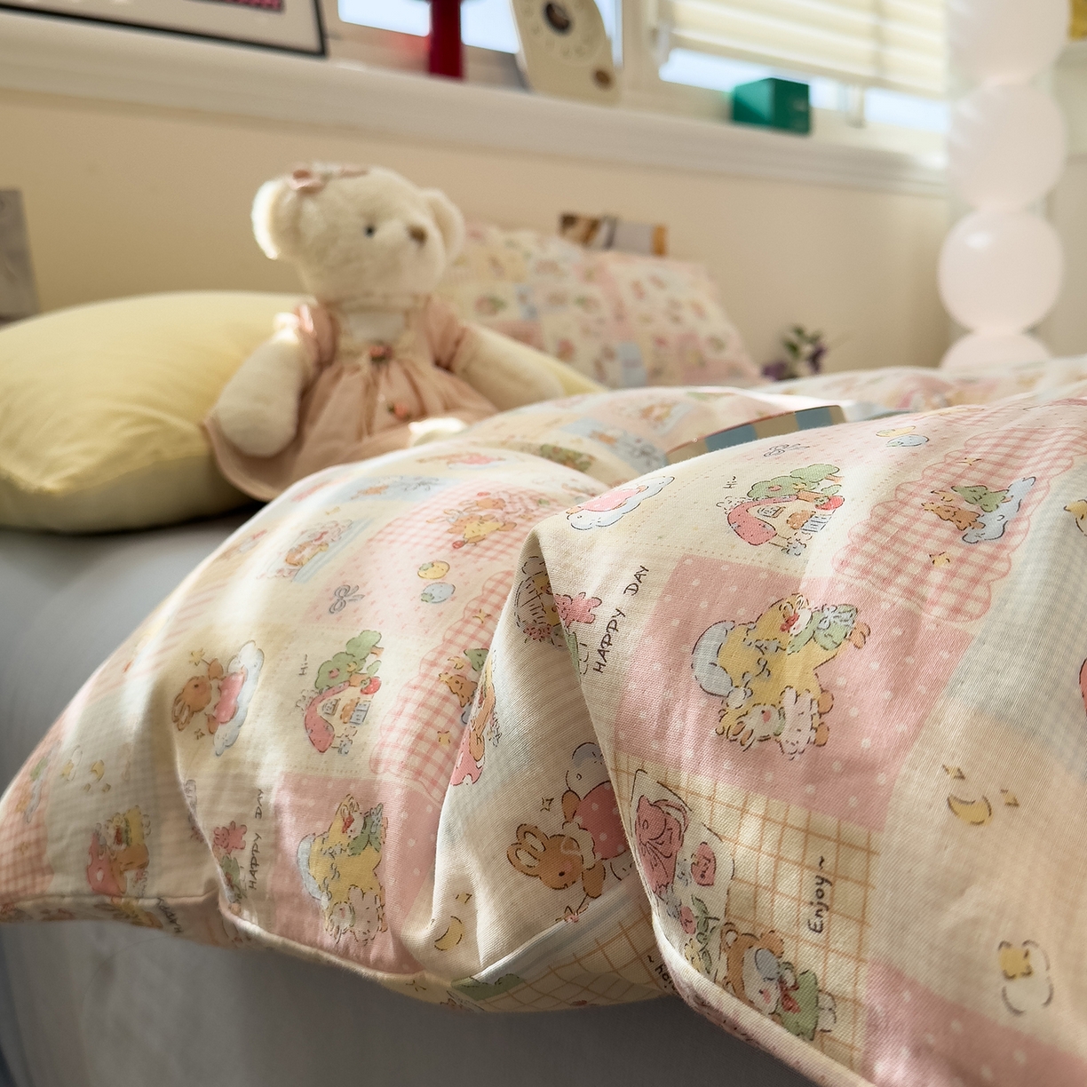 呗旺鹿 2026新款全棉撞色双层纱四件套 双层纱-魔法兔