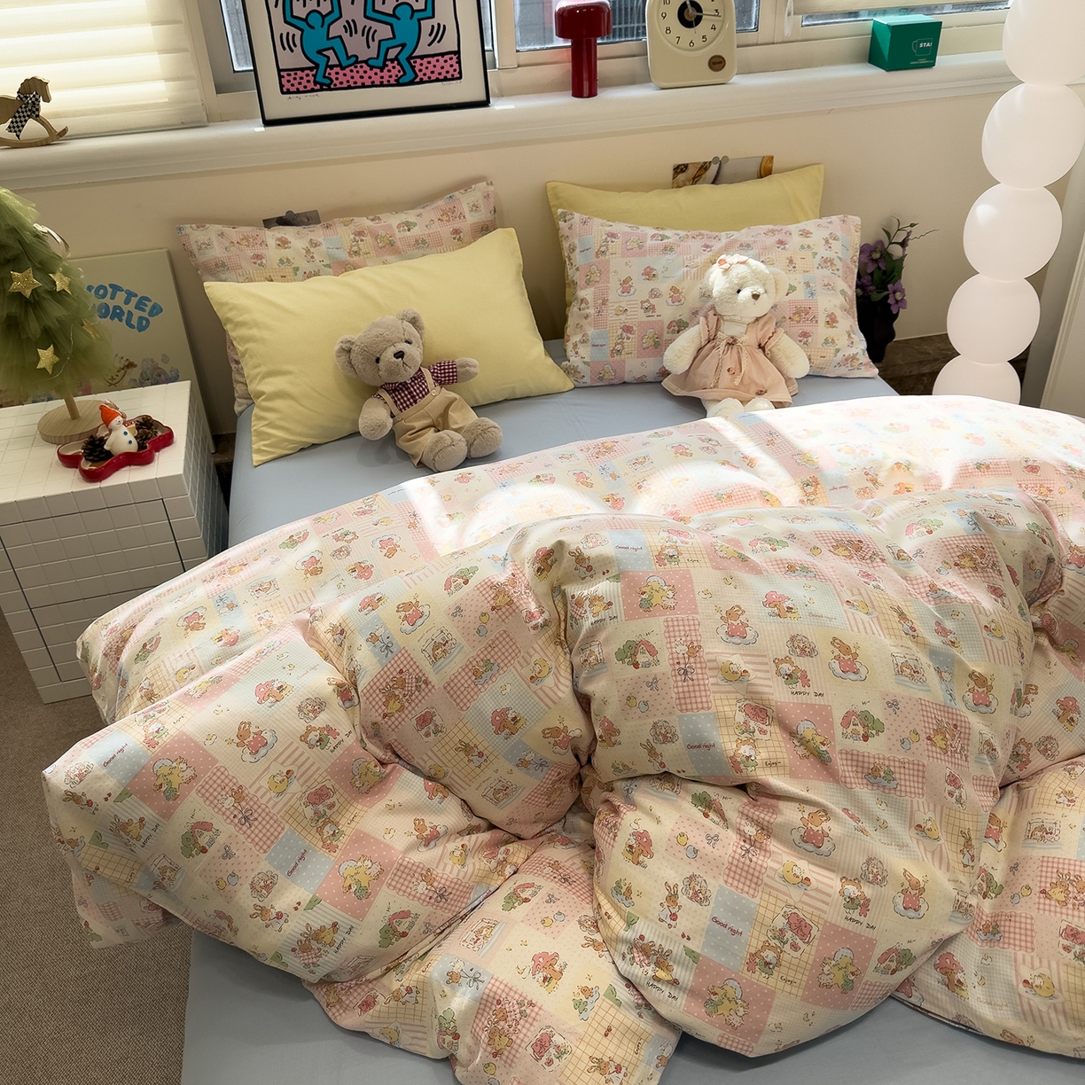 91家纺网 家纺一手货源 找家纺 呗旺鹿 2026新款全棉撞色双层纱四件套 双层纱-魔法兔