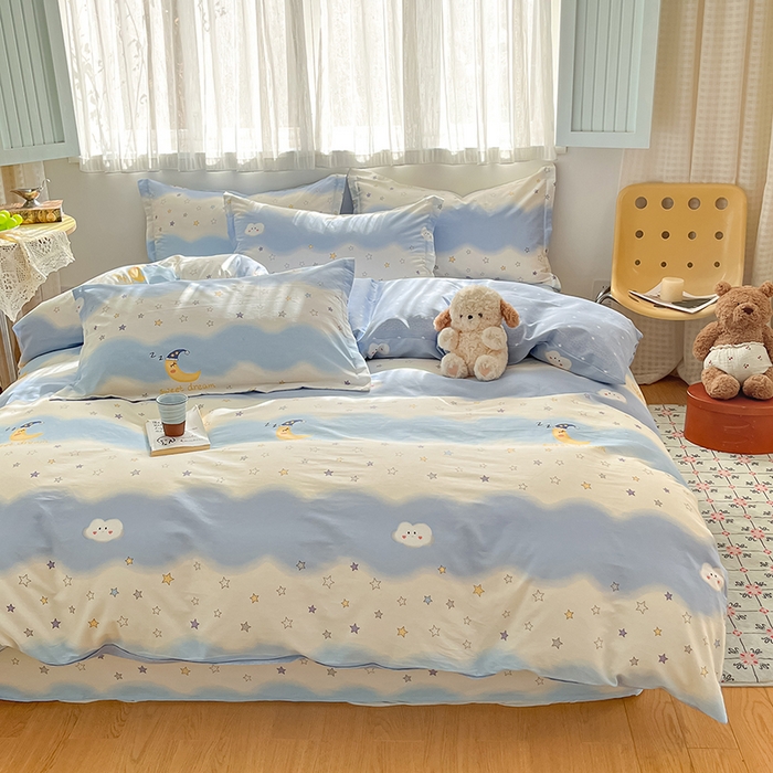 91家纺网 家纺一手货源 找家纺 花梦欣 2026新款全棉印花系列简约卡通款单被套 星辰入梦