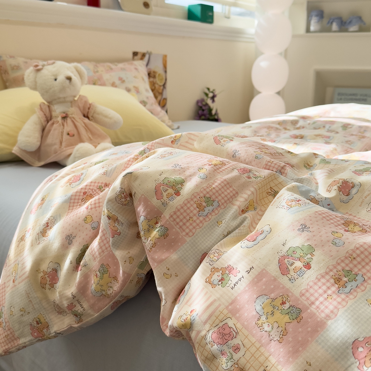 91家纺网 家纺一手货源 找家纺 呗旺鹿 2026新款全棉撞色双层纱四件套 双层纱-魔法兔