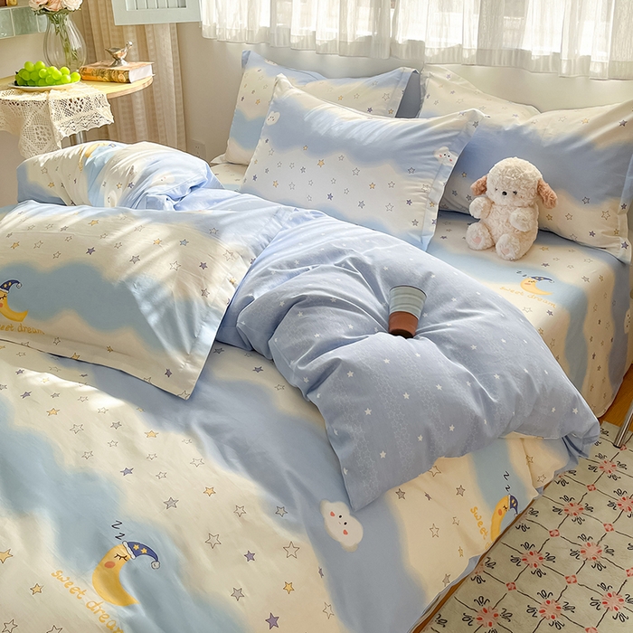 91家纺网 家纺一手货源 找家纺 花梦欣 2026新款全棉印花系列简约卡通款单被套 星辰入梦