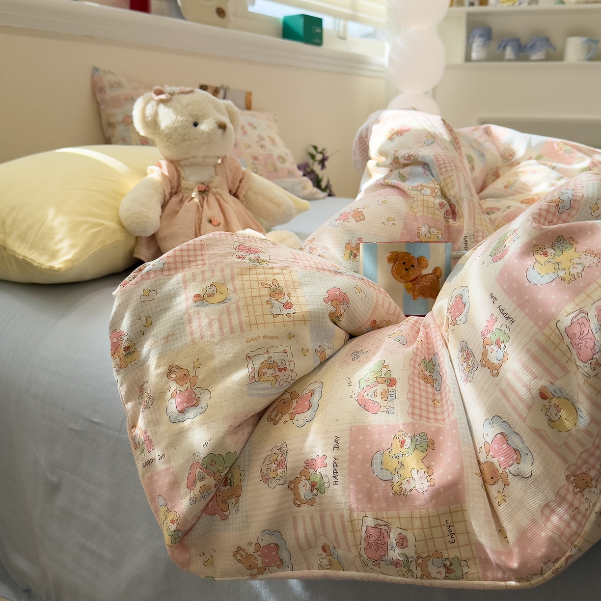 91家纺网 家纺一手货源 找家纺 呗旺鹿 2026新款全棉撞色双层纱四件套 双层纱-魔法兔