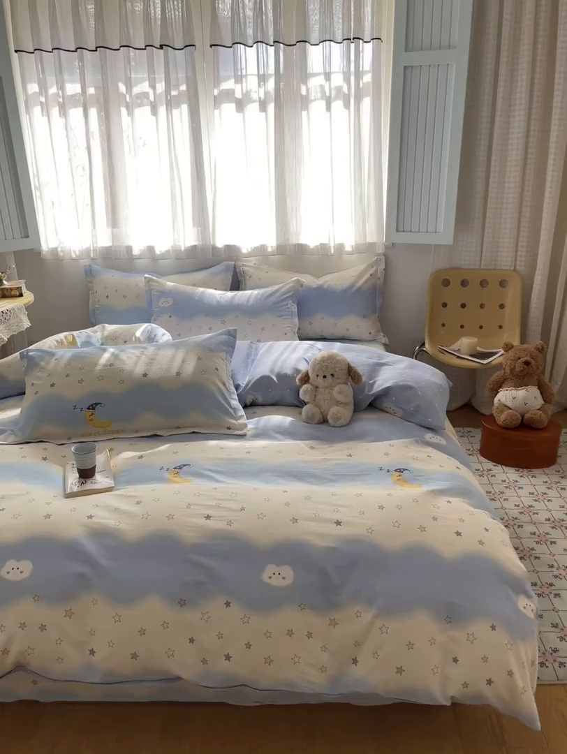 91家纺网 家纺一手货源 找家纺 花梦欣 2026新款全棉印花系列简约卡通款单被套 星辰入梦
