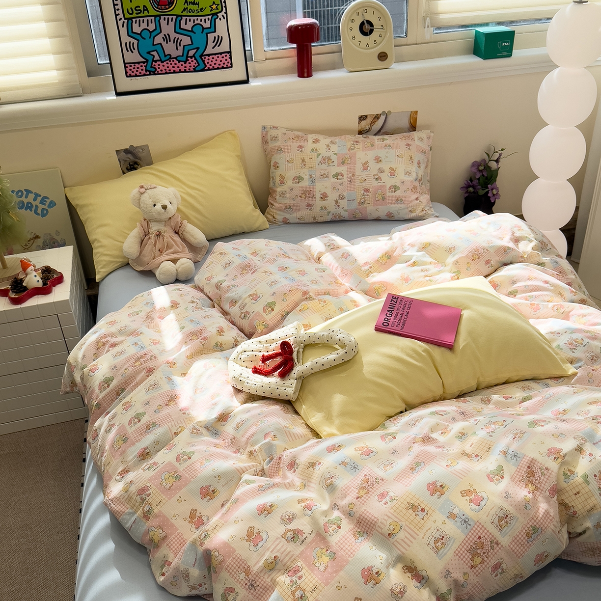 91家纺网 家纺一手货源 找家纺 呗旺鹿 2026新款全棉撞色双层纱四件套 双层纱-魔法兔