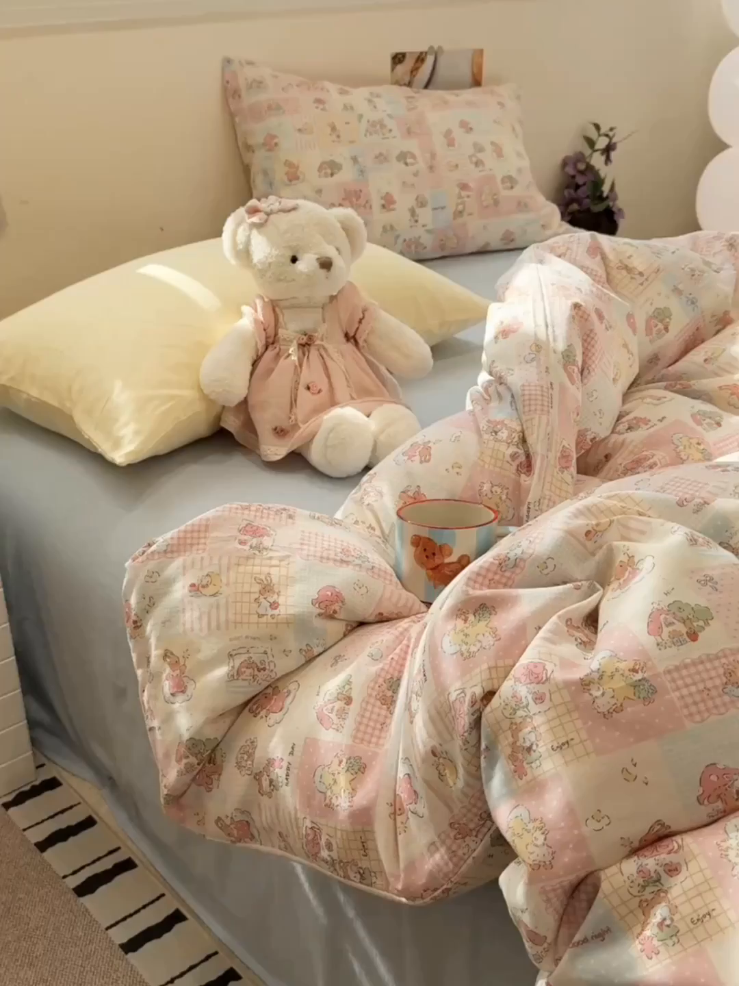 91家纺网 家纺一手货源 找家纺 呗旺鹿 2026新款全棉撞色双层纱四件套 双层纱-魔法兔