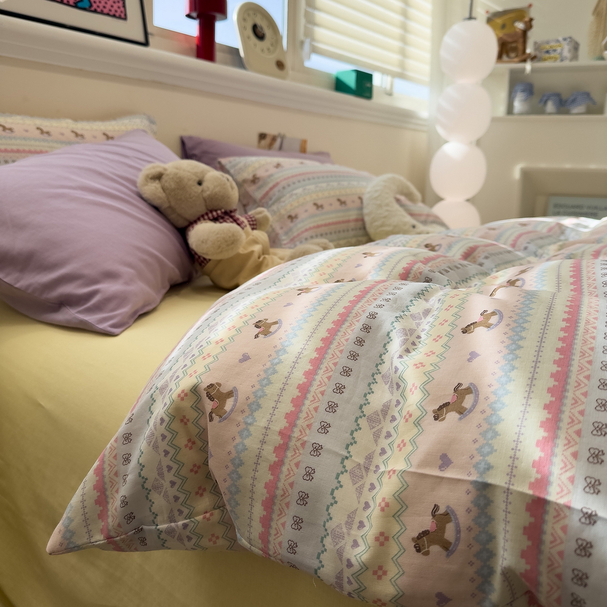 91家纺网 家纺一手货源 找家纺 呗旺鹿 2026新款全棉撞色双层纱四件套 双层纱-千禧马