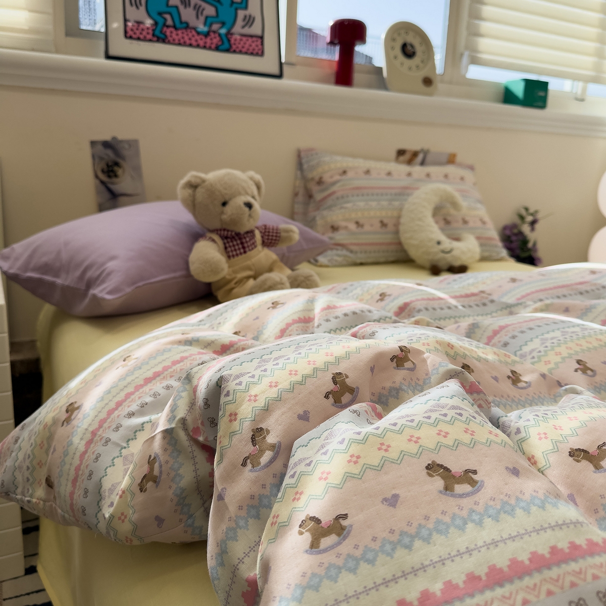 91家纺网 家纺一手货源 找家纺 呗旺鹿 2026新款全棉撞色双层纱四件套 双层纱-千禧马