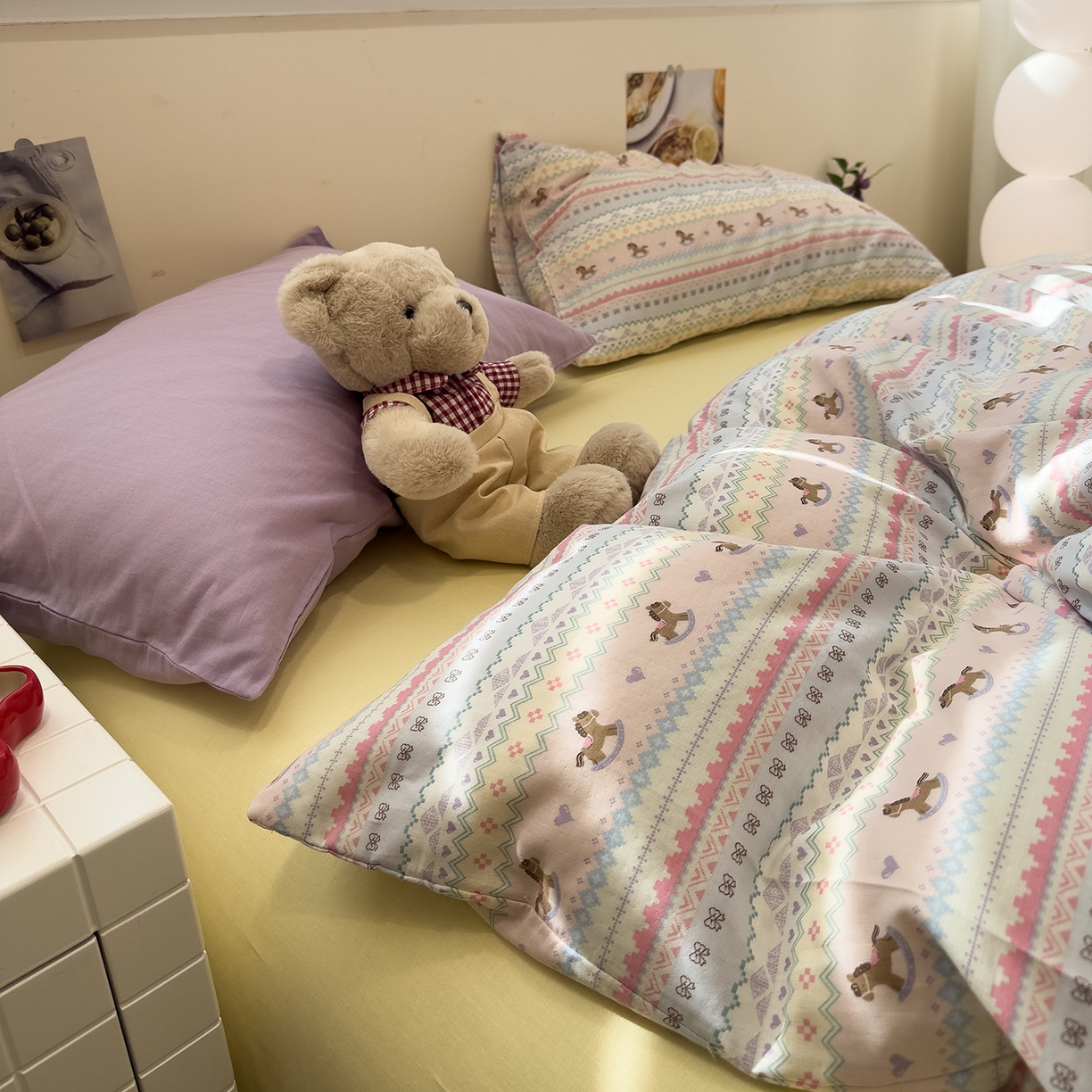 91家纺网 家纺一手货源 找家纺 呗旺鹿 2026新款全棉撞色双层纱四件套 双层纱-千禧马