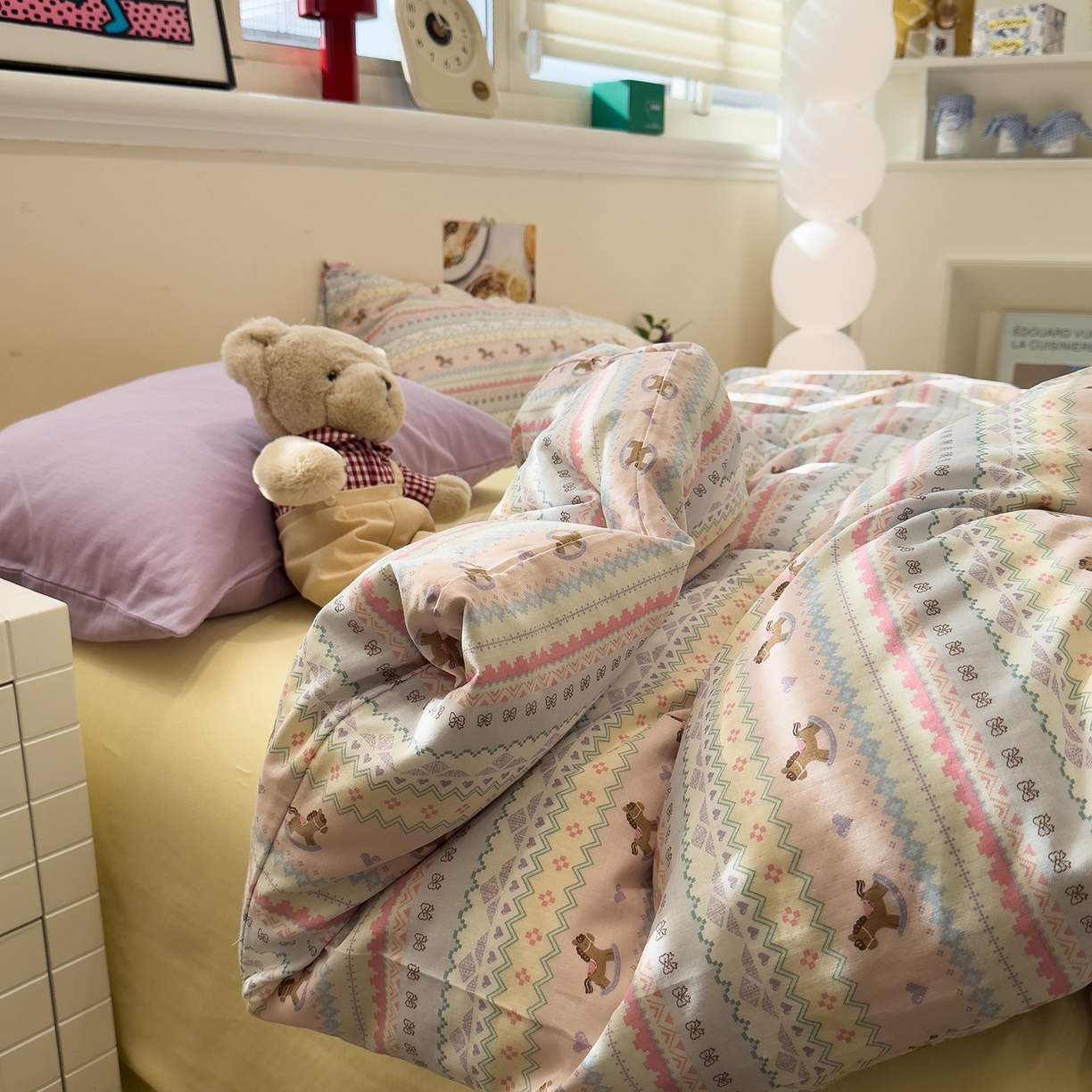 91家纺网 家纺一手货源 找家纺 呗旺鹿 2026新款全棉撞色双层纱四件套 双层纱-千禧马