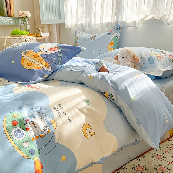 91家纺网 家纺一手货源 找家纺 花梦欣 2026新款全棉印花系列简约卡通款单被套 星际漫游记