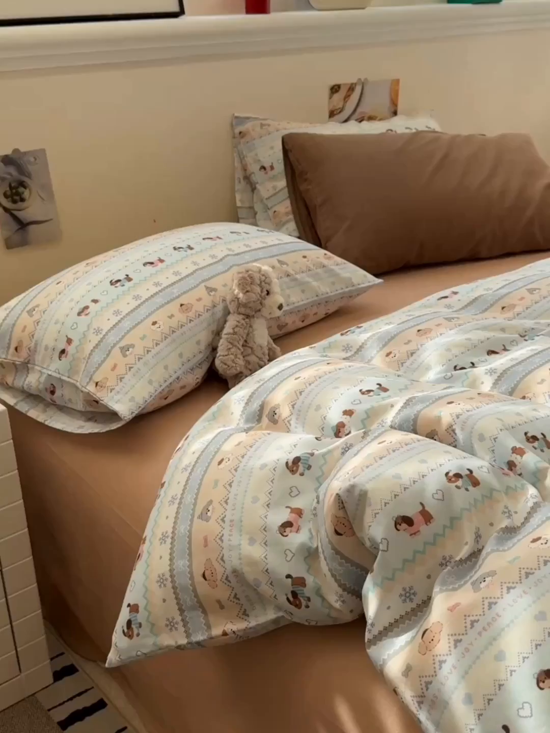 91家纺网 家纺一手货源 找家纺 呗旺鹿 2026新款全棉撞色双层纱四件套 双层纱-雪花小狗