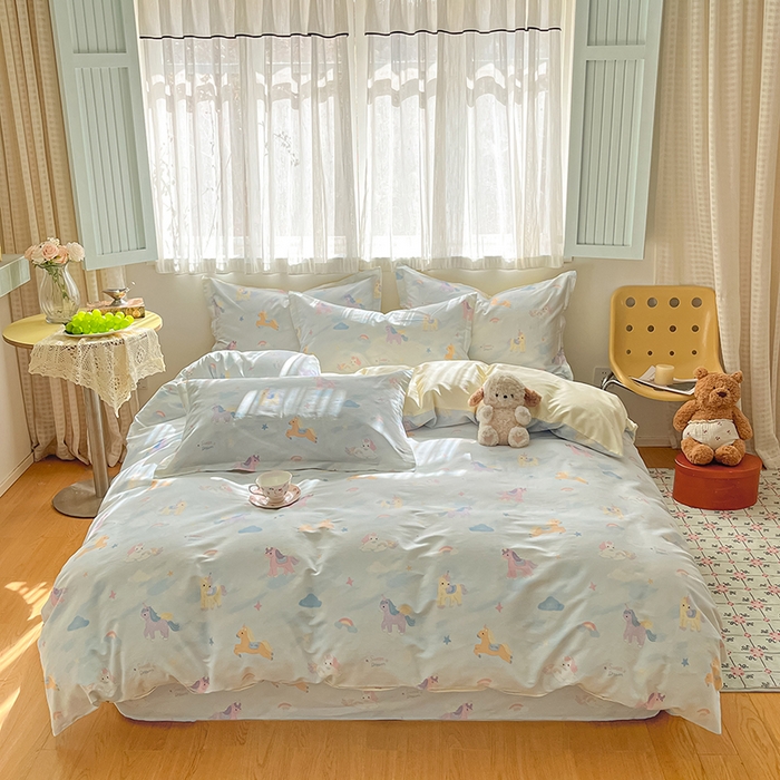 91家纺网 家纺一手货源 找家纺 花梦欣 2026新款全棉印花系列简约卡通款单被套 星芒小马