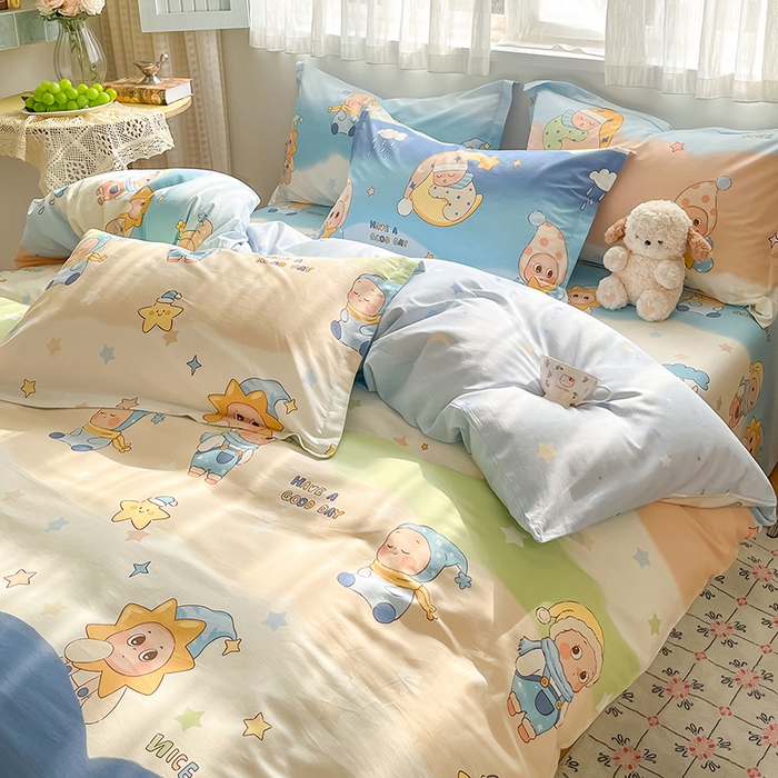 91家纺网 家纺一手货源 找家纺 花梦欣 2026新款全棉印花系列简约卡通款单被套 星梦童话