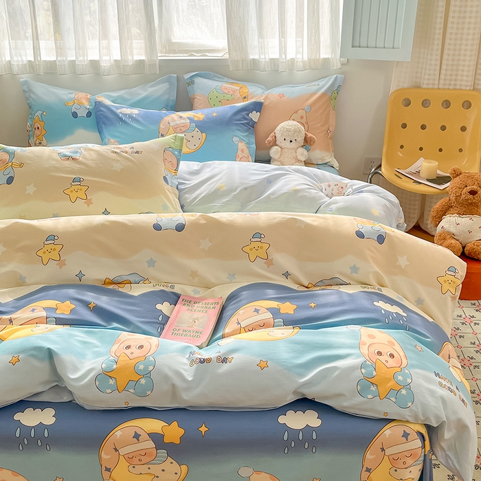 91家纺网 家纺一手货源 找家纺 花梦欣 2026新款全棉印花系列简约卡通款单被套 星梦童话