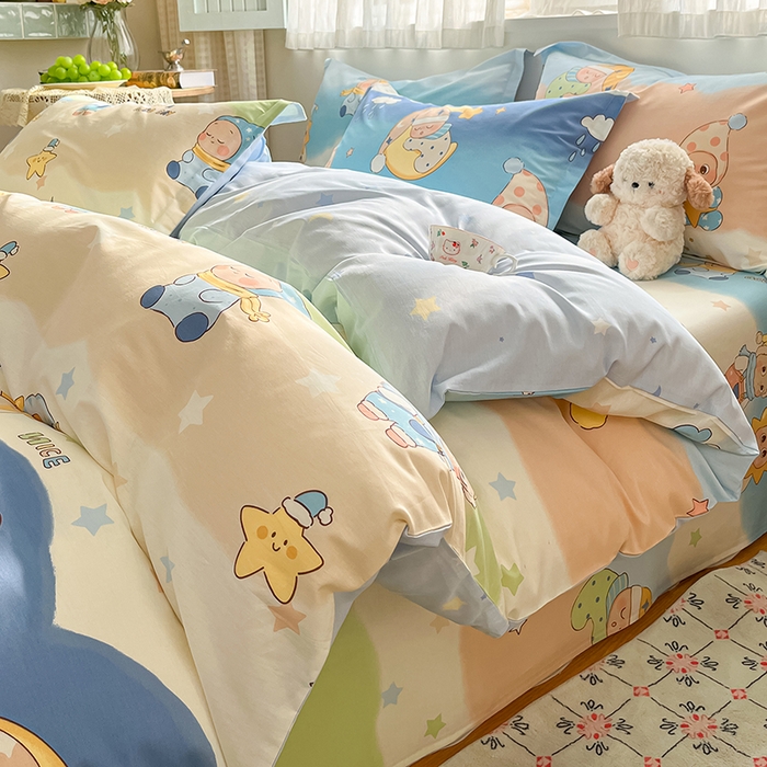 91家纺网 家纺一手货源 找家纺 花梦欣 2026新款全棉印花系列简约卡通款单被套 星梦童话