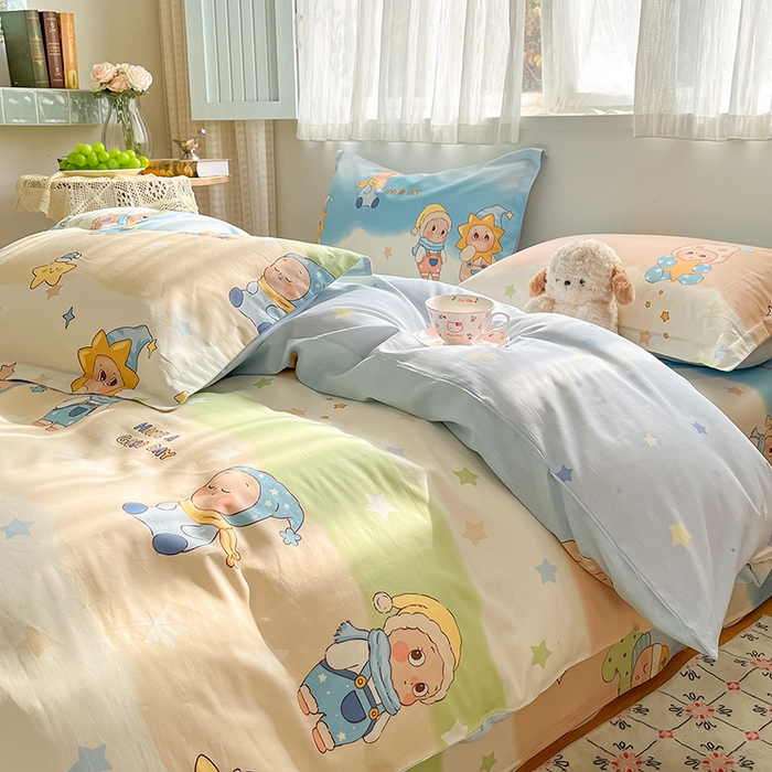 91家纺网 家纺一手货源 找家纺 花梦欣 2026新款全棉印花系列简约卡通款单被套 星梦童话