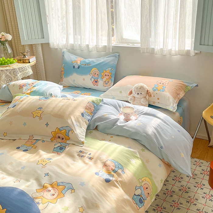 91家纺网 家纺一手货源 找家纺 花梦欣 2026新款全棉印花系列简约卡通款单被套 星梦童话