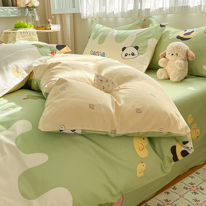 花梦欣 2026新款全棉印花系列简约卡通款单被套 熊猫鸭鸭乐绿