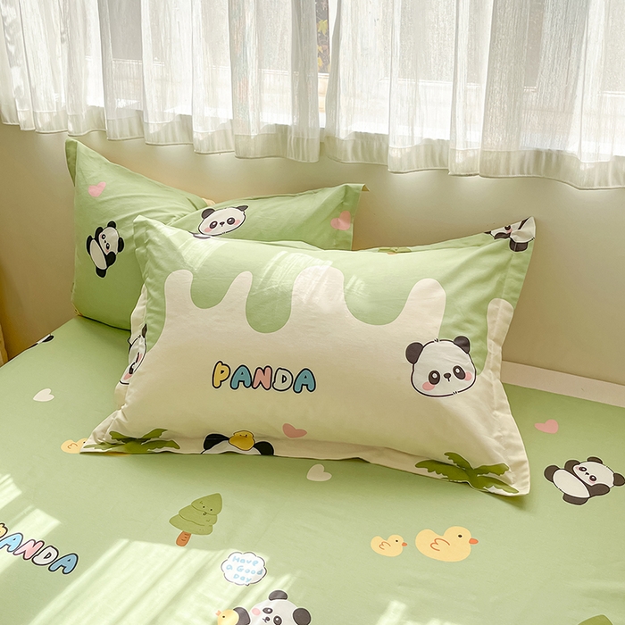 91家纺网 家纺一手货源 找家纺 花梦欣 2026新款全棉印花系列简约卡通款单被套 熊猫鸭鸭乐绿