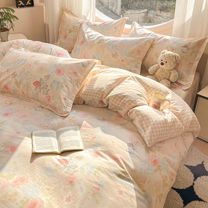 91家纺网 家纺一手货源 找家纺 花梦欣 2026新款全棉印花系列简约卡通款单被套 油画弦音