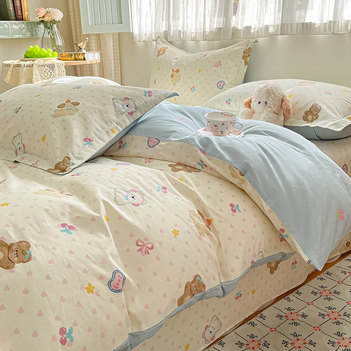 91家纺网 家纺一手货源 找家纺 花梦欣 2026新款全棉印花系列简约卡通款单被套 芋泥小狗