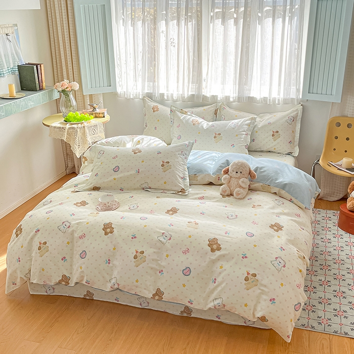 91家纺网 家纺一手货源 找家纺 花梦欣 2026新款全棉印花系列简约卡通款单被套 芋泥小狗