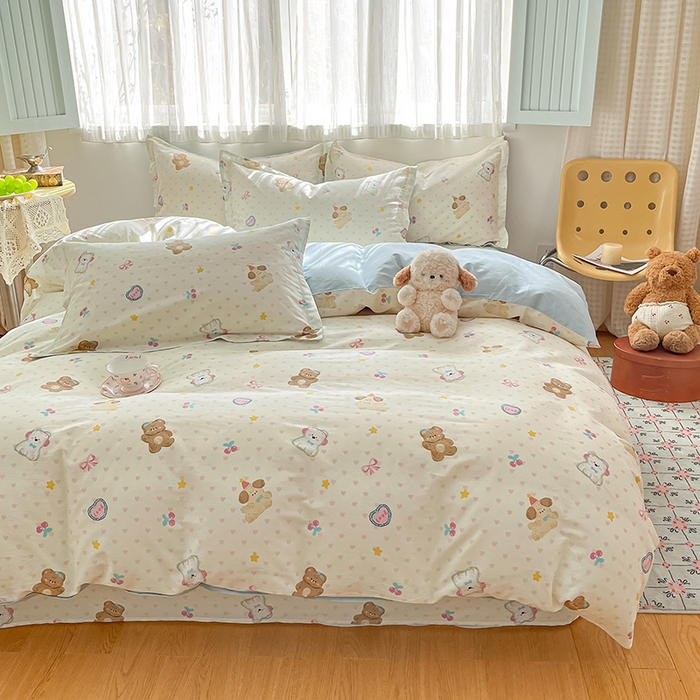 91家纺网 家纺一手货源 找家纺 花梦欣 2026新款全棉印花系列简约卡通款单被套 芋泥小狗