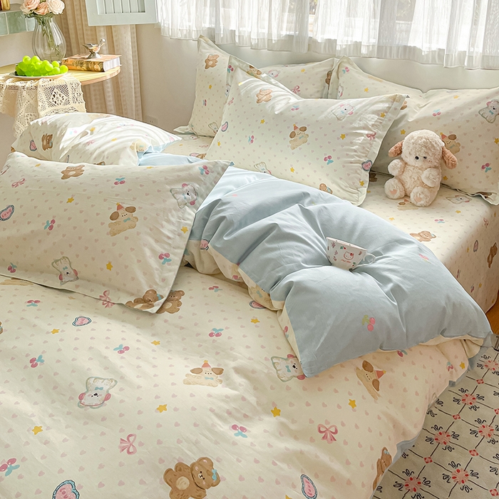 91家纺网 家纺一手货源 找家纺 花梦欣 2026新款全棉印花系列简约卡通款单被套 芋泥小狗