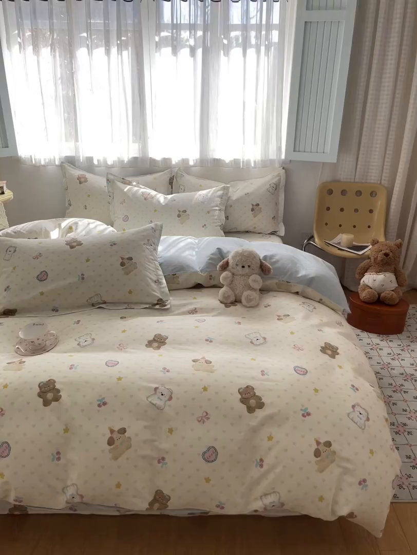 91家纺网 家纺一手货源 找家纺 花梦欣 2026新款全棉印花系列简约卡通款单被套 芋泥小狗