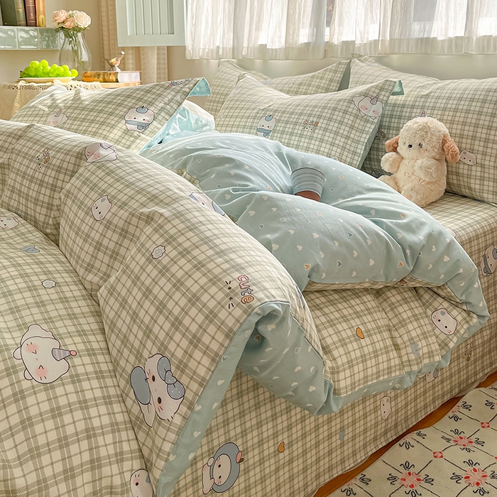 91家纺网 家纺一手货源 找家纺 花梦欣 2026新款全棉印花系列简约卡通款单被套 元气小布