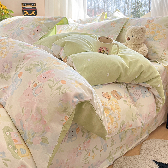 91家纺网 家纺一手货源 找家纺 （总）花梦欣 2026新款全棉印花系列简约卡通款四件套