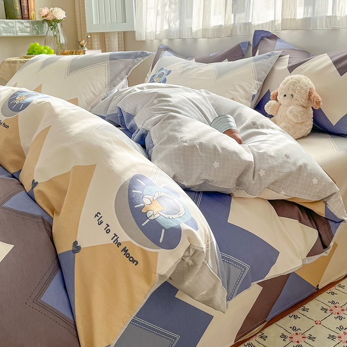 91家纺网 家纺一手货源 找家纺 （总）花梦欣 2026新款全棉印花系列简约卡通款四件套