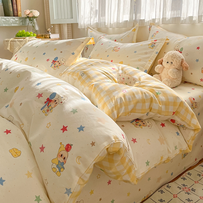 91家纺网 家纺一手货源 找家纺 花梦欣 2026新款全棉印花系列简约卡通款四件套 快乐小星