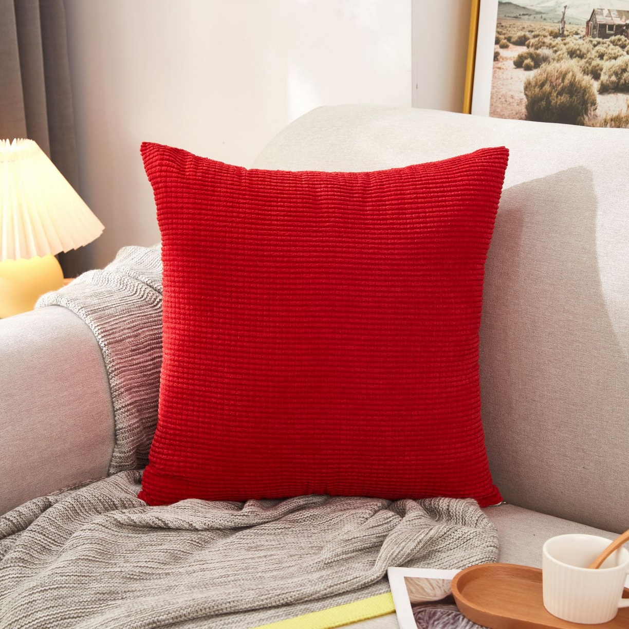 91家纺网 家纺一手货源 找家纺 沐沐家纺 2026新款玉米绒抱枕 大红