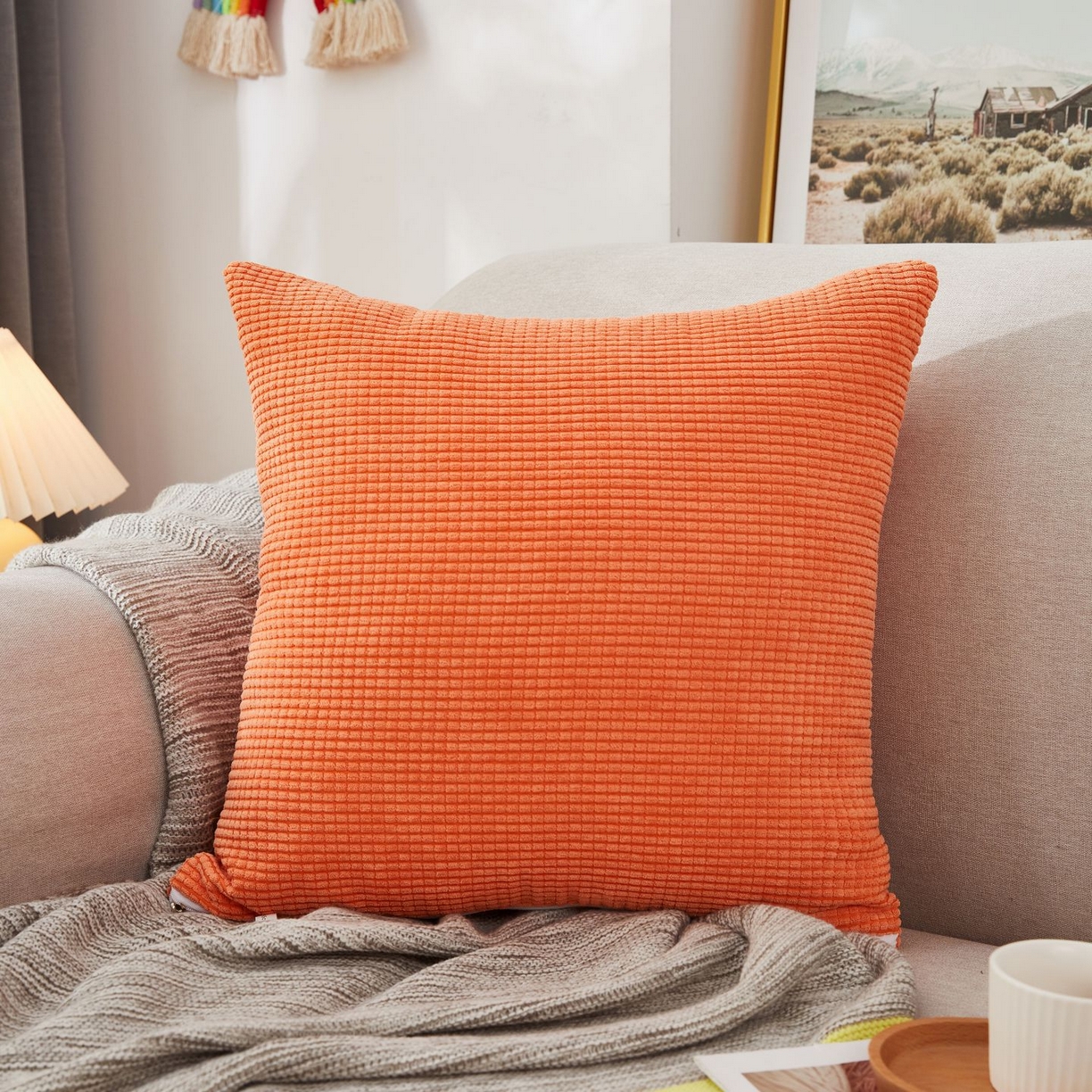 91家纺网 家纺一手货源 找家纺 沐沐家纺 2026新款玉米绒抱枕 橘黄