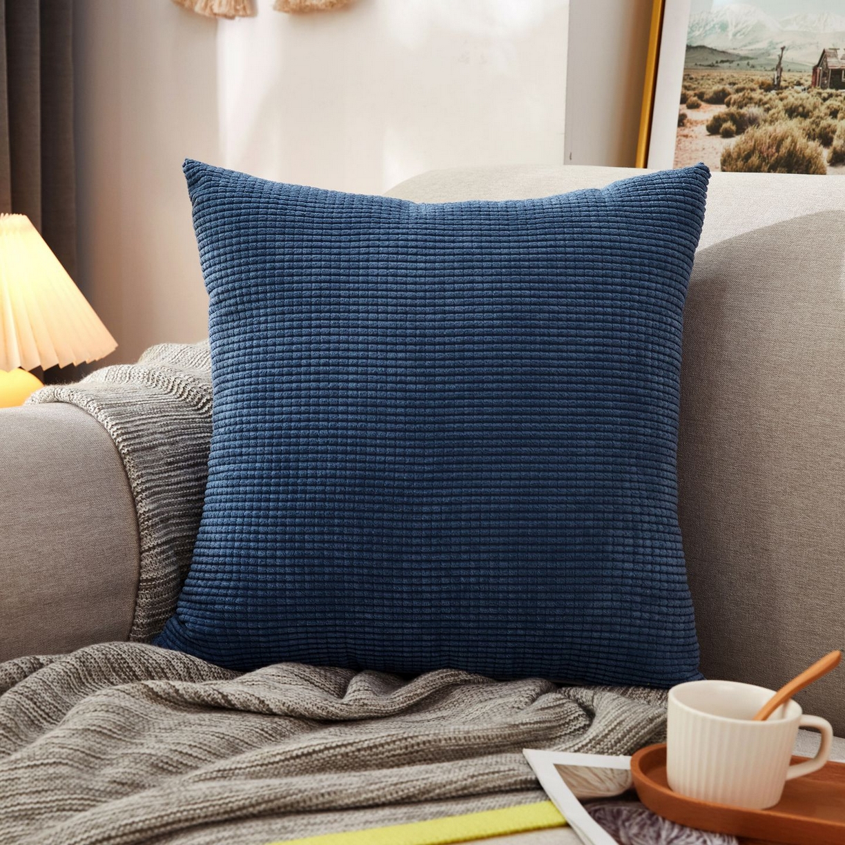 91家纺网 家纺一手货源 找家纺 沐沐家纺 2026新款玉米绒抱枕 牛仔蓝