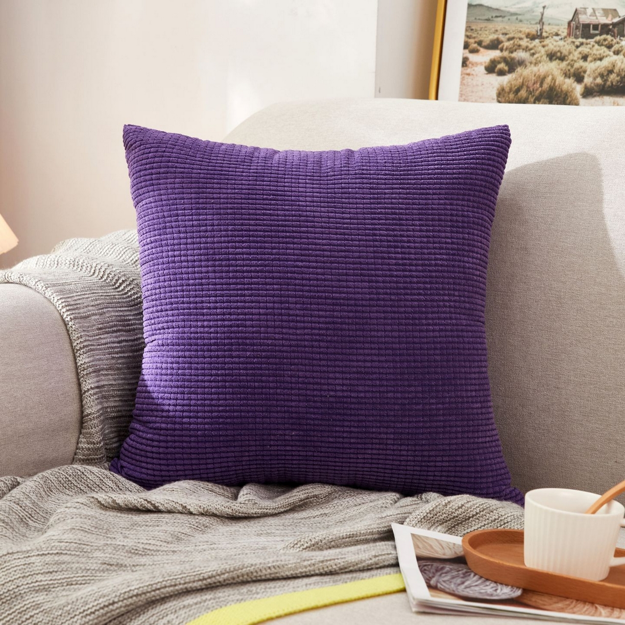 91家纺网 家纺一手货源 找家纺 沐沐家纺 2026新款玉米绒抱枕 紫色