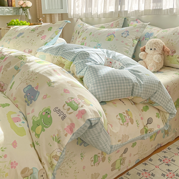 91家纺网 家纺一手货源 找家纺 花梦欣 2026新款全棉印花系列简约卡通款四件套 妙趣乐园