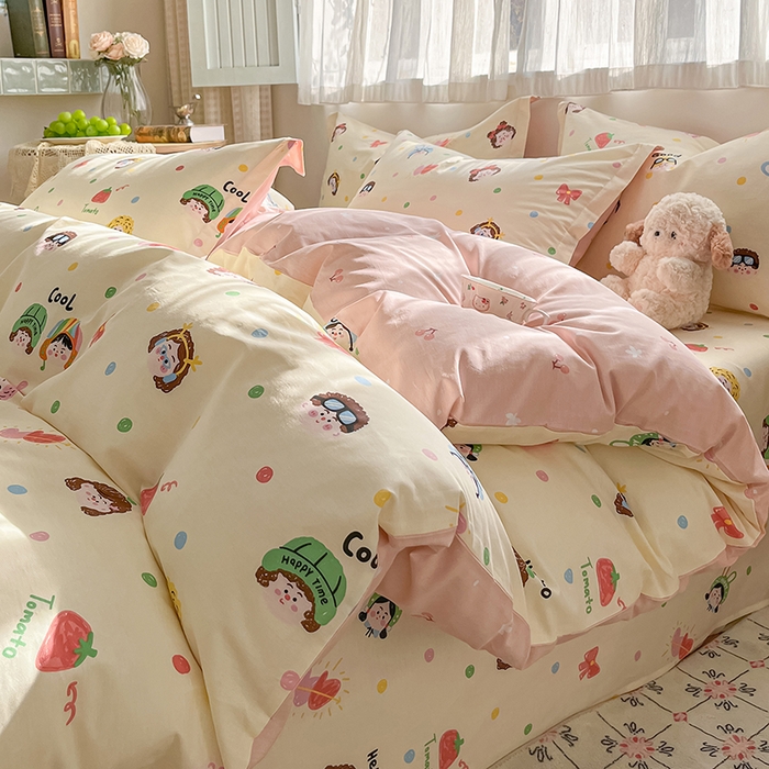 91家纺网 家纺一手货源 找家纺 花梦欣 2026新款全棉印花系列简约卡通款四件套 趣味涂鸦