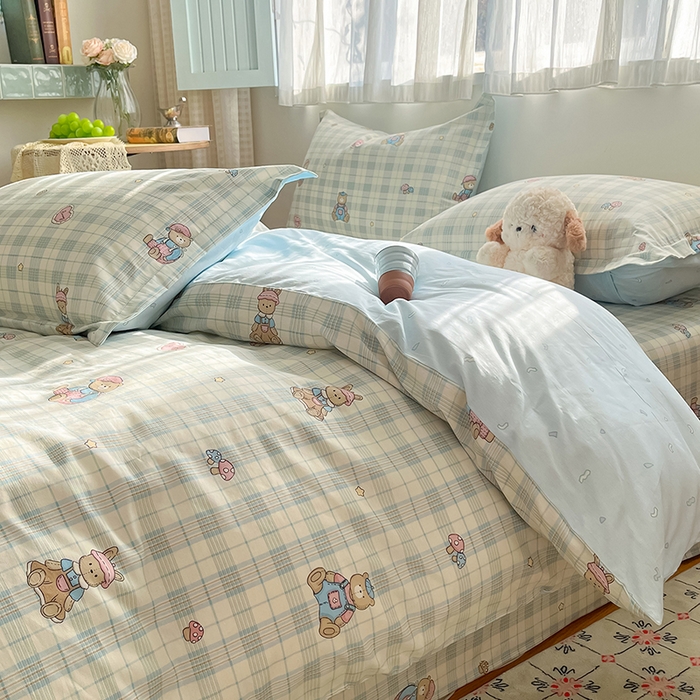 91家纺网 家纺一手货源 找家纺 花梦欣 2026新款全棉印花系列简约卡通款四件套 乖乖熊