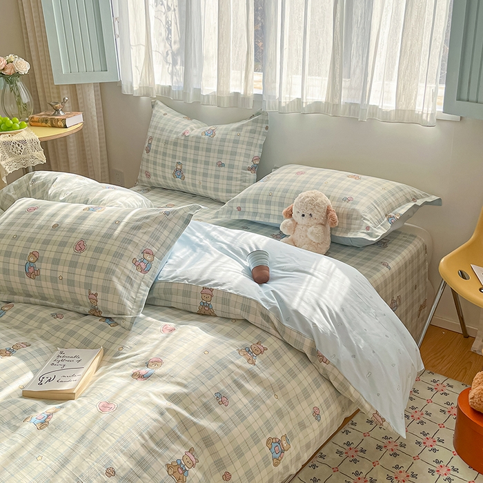 91家纺网 家纺一手货源 找家纺 花梦欣 2026新款全棉印花系列简约卡通款四件套 乖乖熊