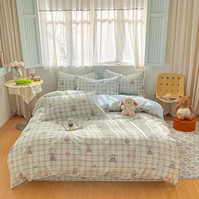 91家纺网 家纺一手货源 找家纺 花梦欣 2026新款全棉印花系列简约卡通款四件套 乖乖熊