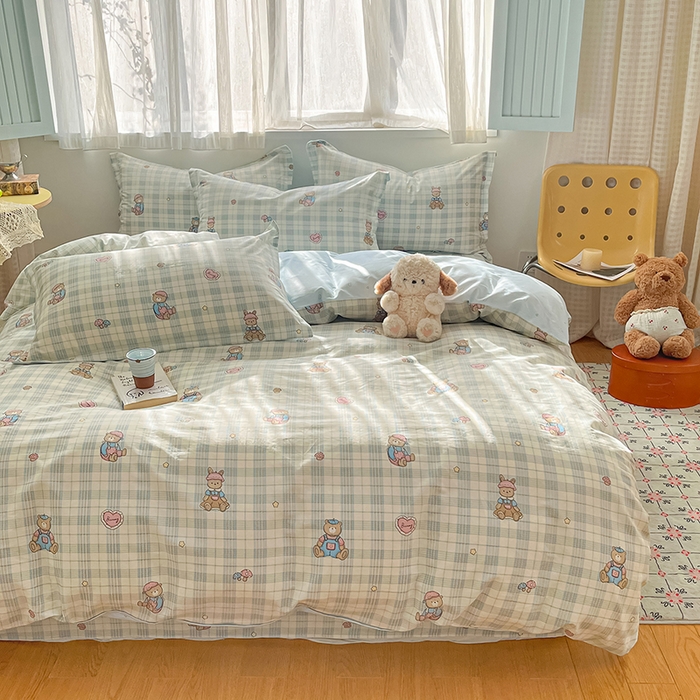 91家纺网 家纺一手货源 找家纺 花梦欣 2026新款全棉印花系列简约卡通款四件套 乖乖熊