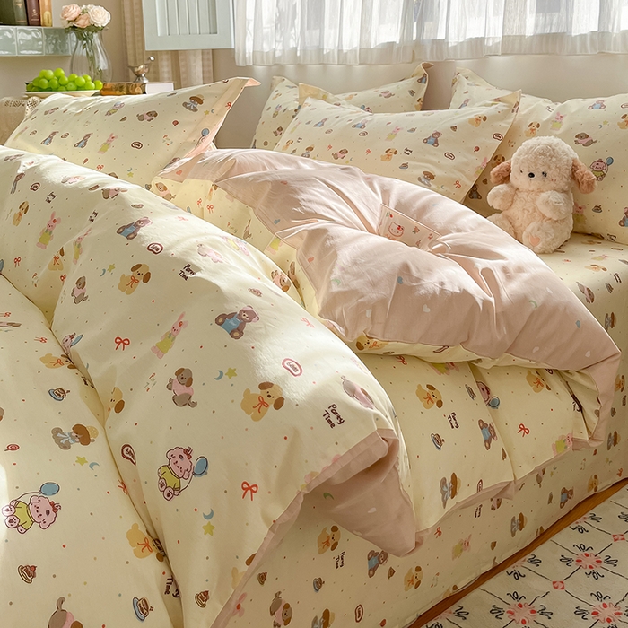 花梦欣 2026新款全棉印花系列简约卡通款四件套 韩系小萌物