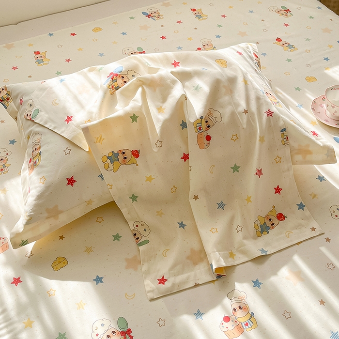 91家纺网 家纺一手货源 找家纺 花梦欣 2026新款全棉印花系列简约卡通款四件套 快乐小星