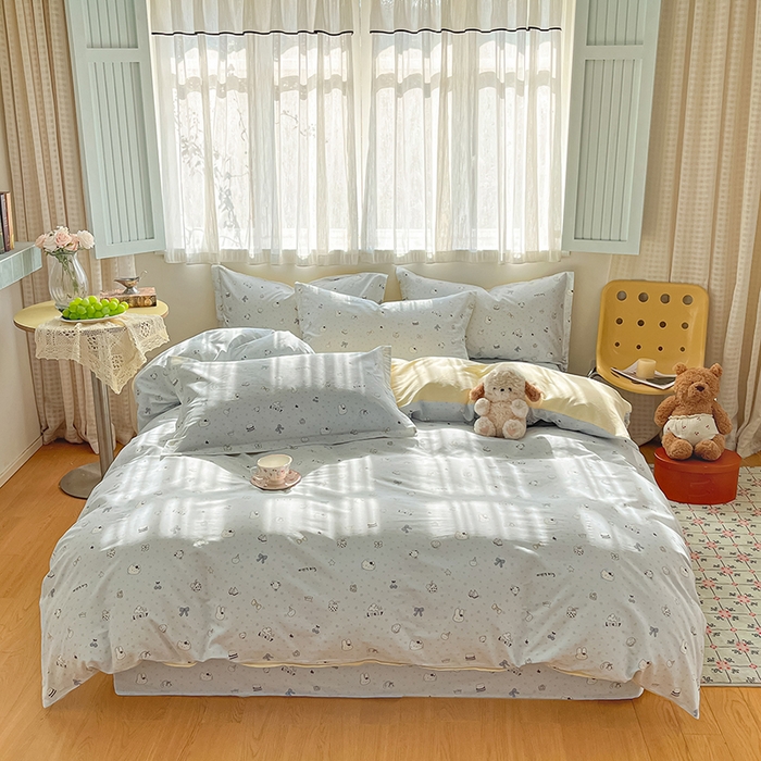 91家纺网 家纺一手货源 找家纺 花梦欣 2026新款全棉印花系列简约卡通款四件套 路灯影院