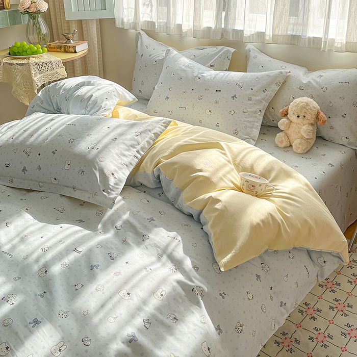 91家纺网 家纺一手货源 找家纺 花梦欣 2026新款全棉印花系列简约卡通款四件套 路灯影院