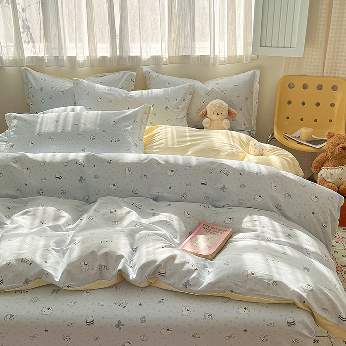 91家纺网 家纺一手货源 找家纺 花梦欣 2026新款全棉印花系列简约卡通款四件套 路灯影院