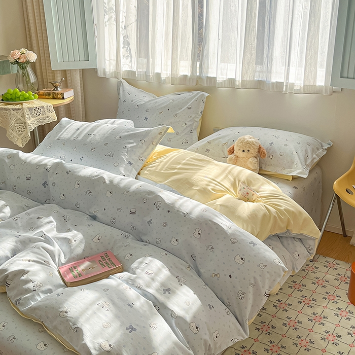 91家纺网 家纺一手货源 找家纺 花梦欣 2026新款全棉印花系列简约卡通款四件套 路灯影院